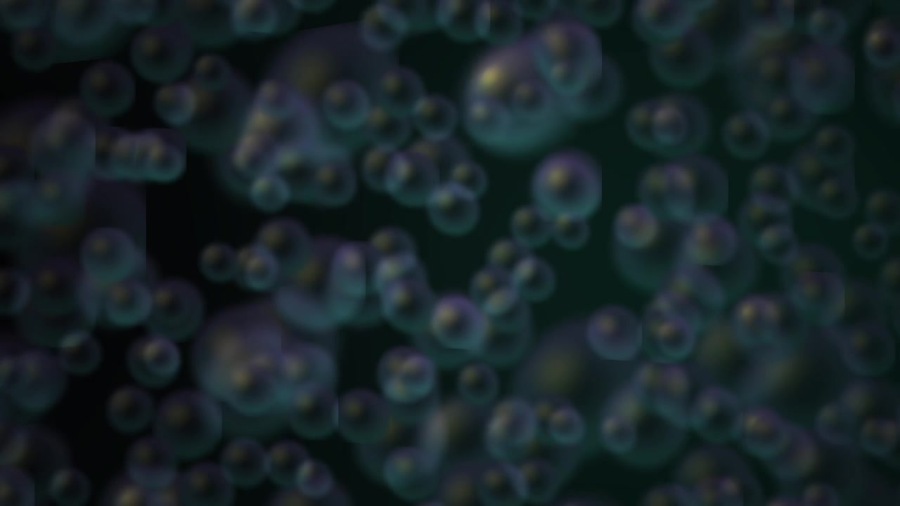 Sfondo Astratto Animato di Sfere Luminose che Fluttuano in Liquido Scuro