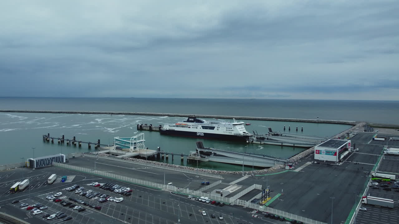 Ferry Docks at Port with Cloudy Weather
