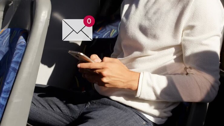 Man texting with envelope icon