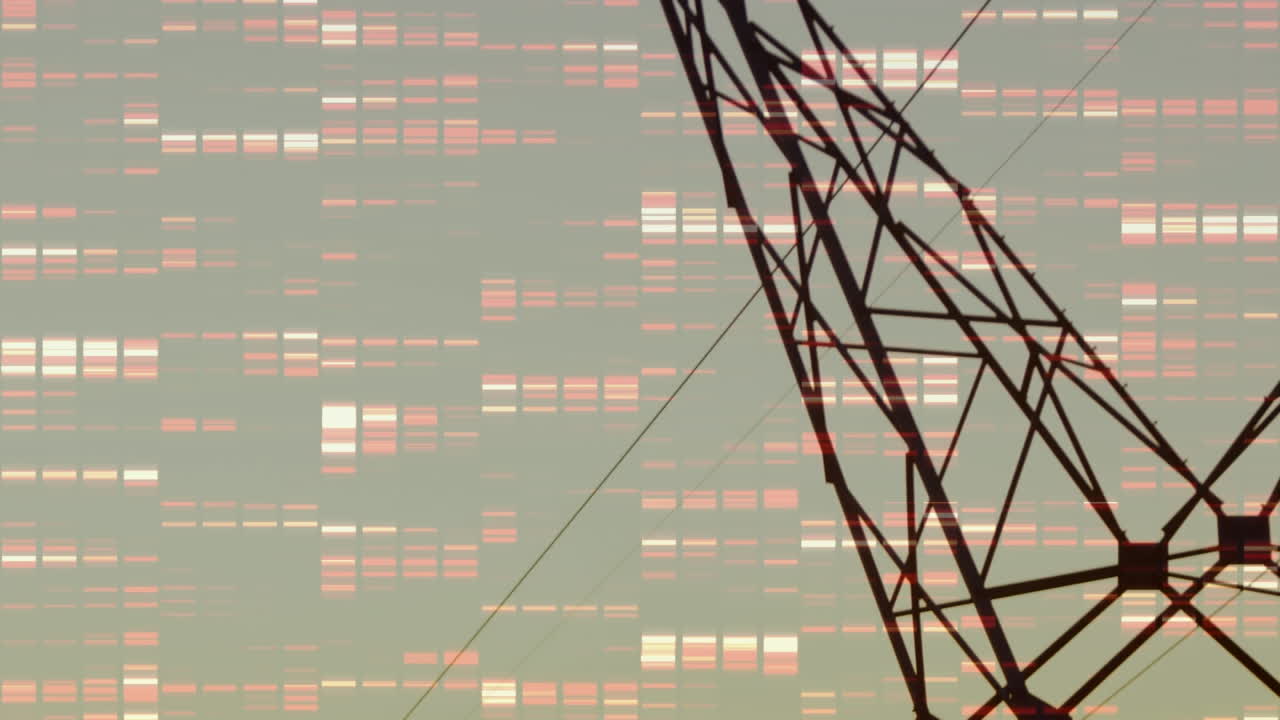 전력 기둥과 함께 풍경 위로 움직이는 기둥의 애니메이션