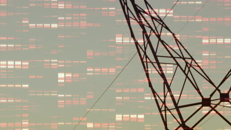 animation of moving columns over landscape with electricity pylon