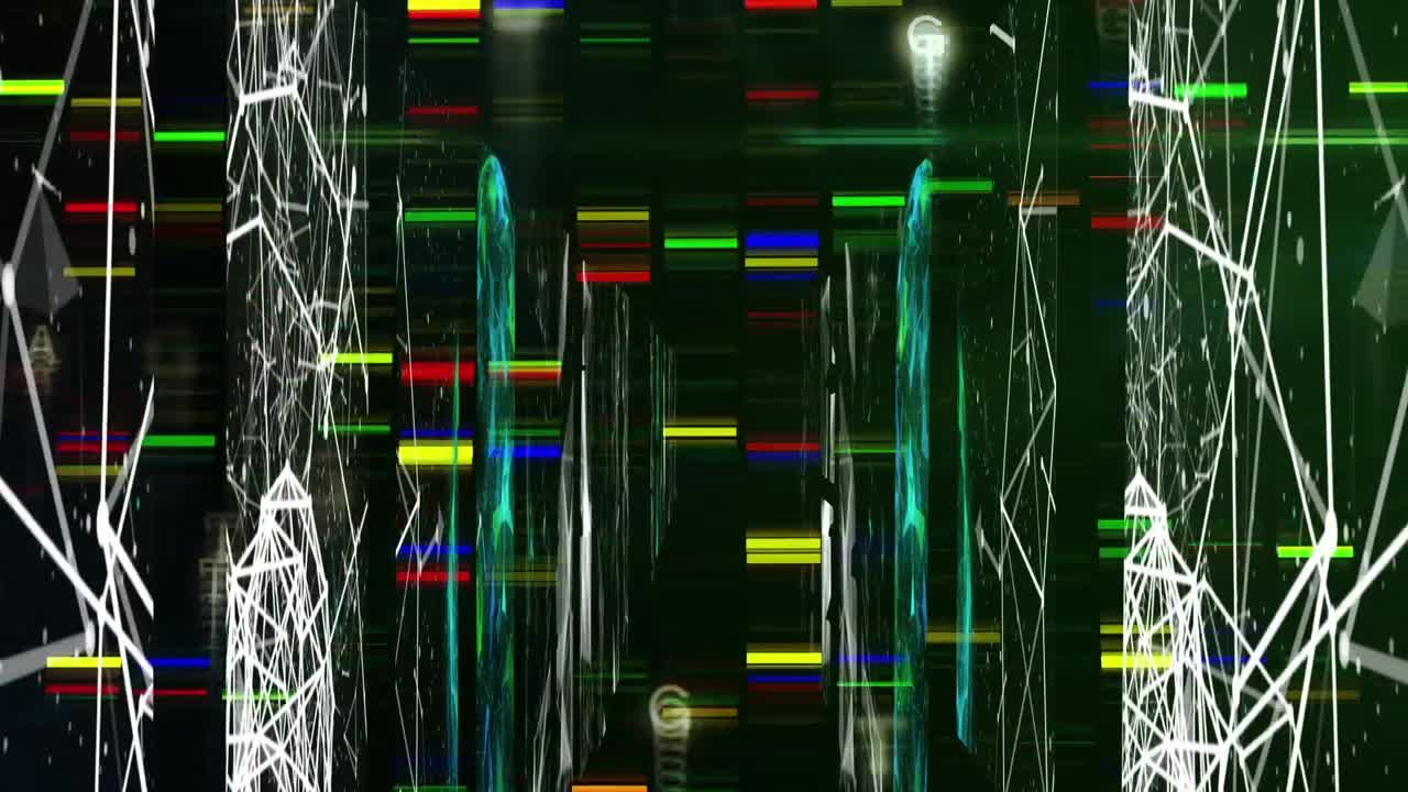 모양의 애니메이션과 검은색 배경의 데이터 처리