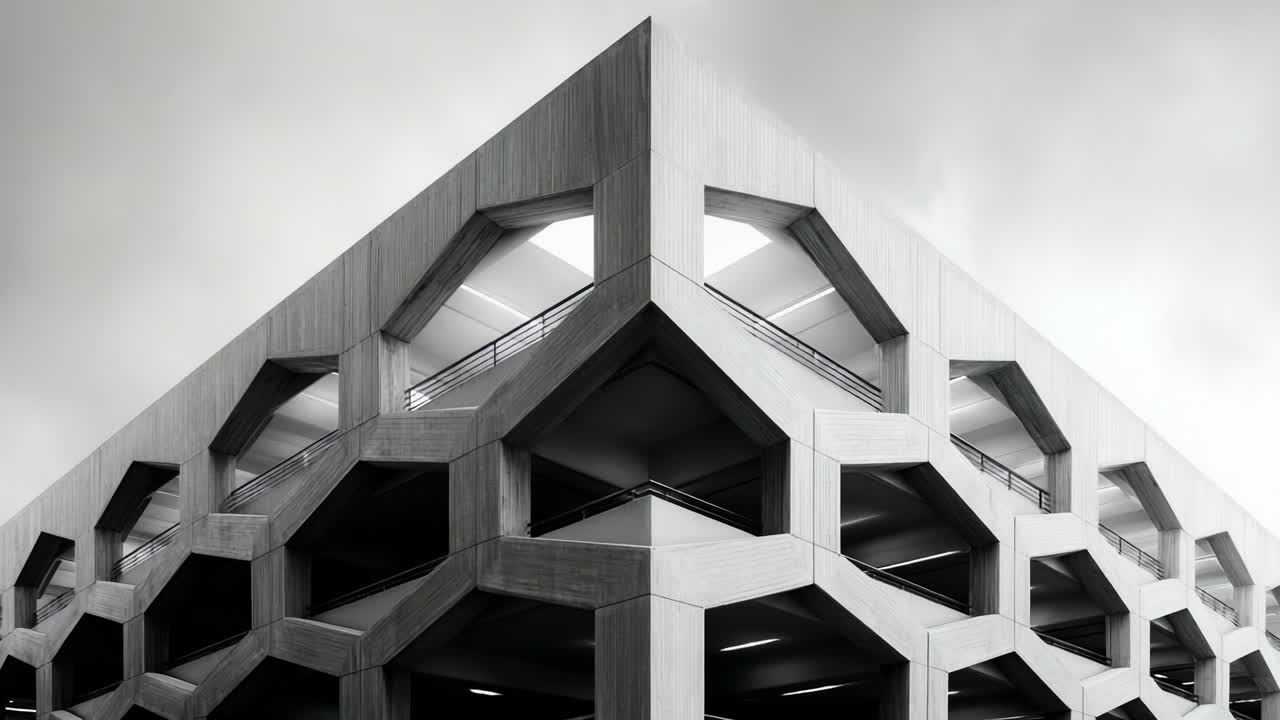 Exploring Modern Architectural Design Through Geometric Patterns and Symmetry in Two Captivating Frames of a Unique Contemporary Structure