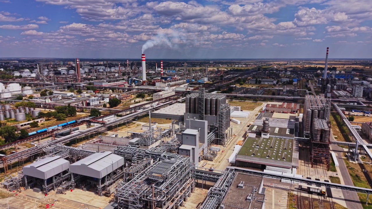 Gasoline production site with equipment and industrial activity