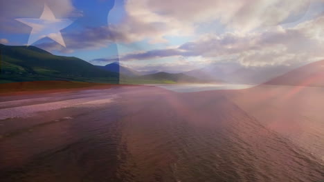 animation of flag of chile blowing over seascape