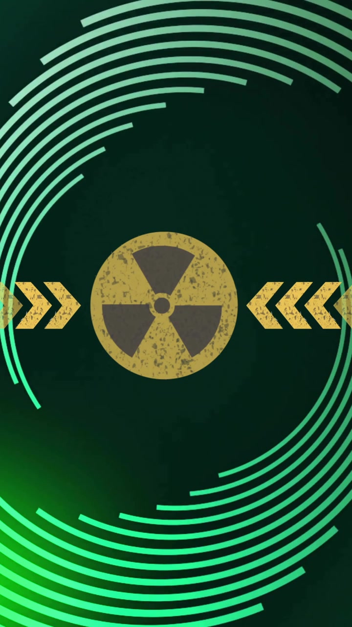 Símbolo de radiación nuclear animado con líneas verdes pulsantes