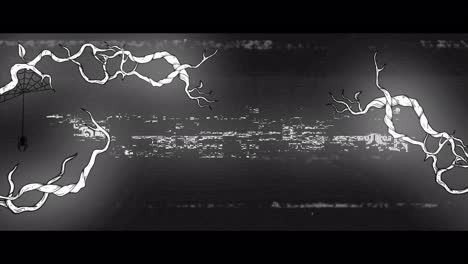 animación del texto de halloween y las ramas sobre fondo negro