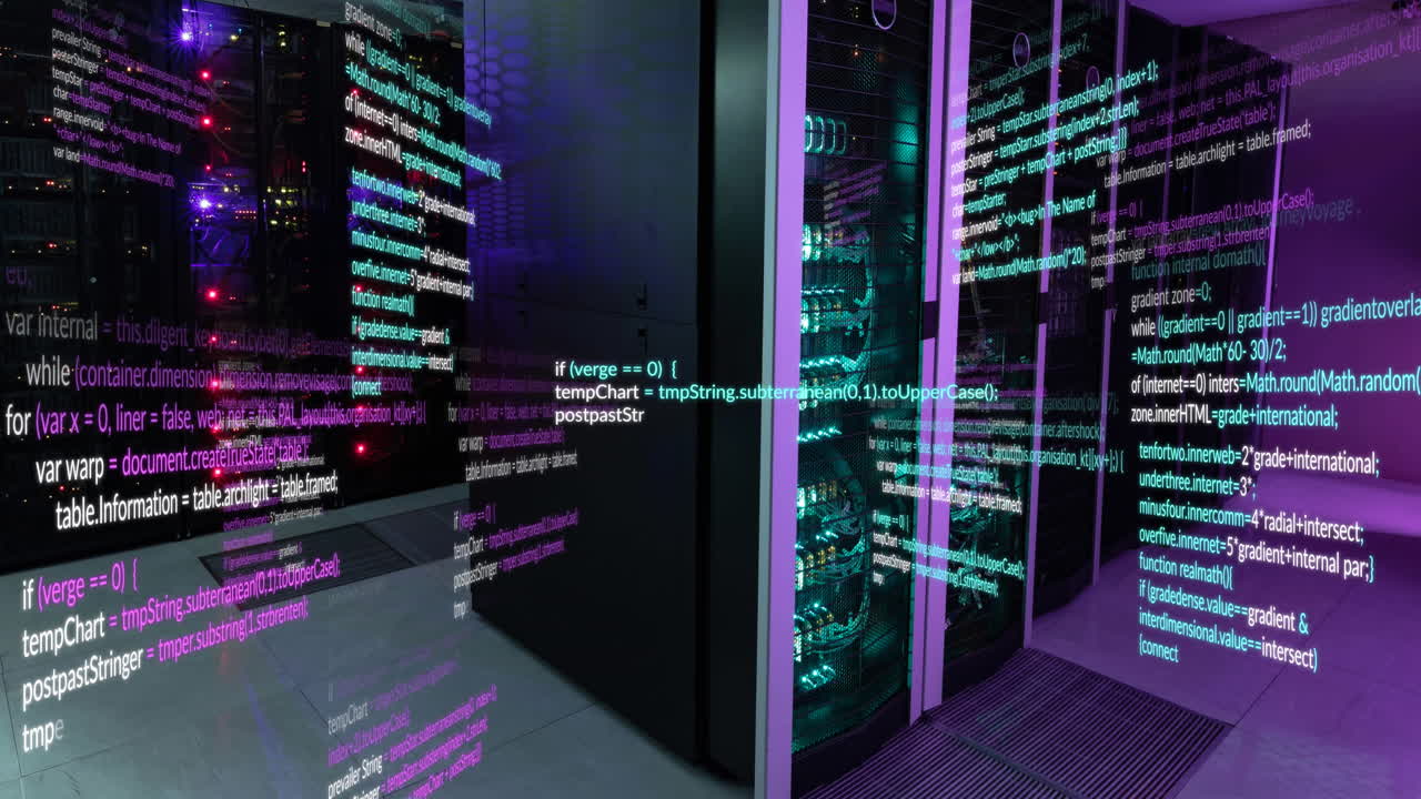 animação do processamento de dados sobre a sala do servidor