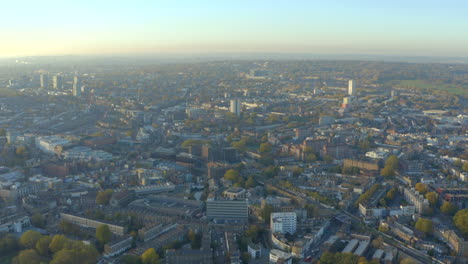aerial shot towards camden town london and canal