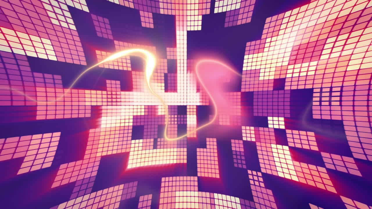 animación de corriente eléctrica brillante sobre luces púrpuras y blancas parpadeantes