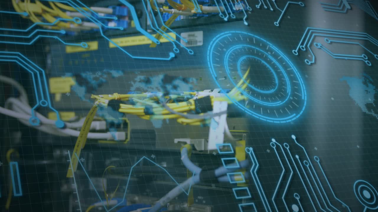 Animation of scope scanning and data processing over cables in computer server