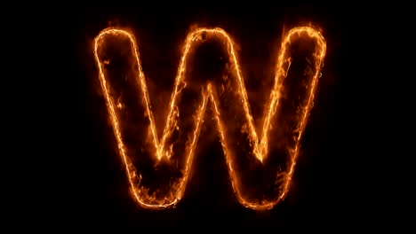 alfabeto w palabra animado caliente quema ciclo de llama de fuego realista.