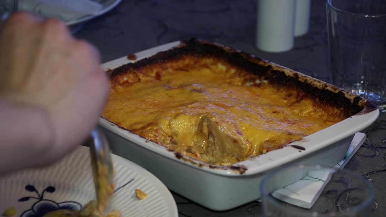 Potato lasagna, getting put over on plate