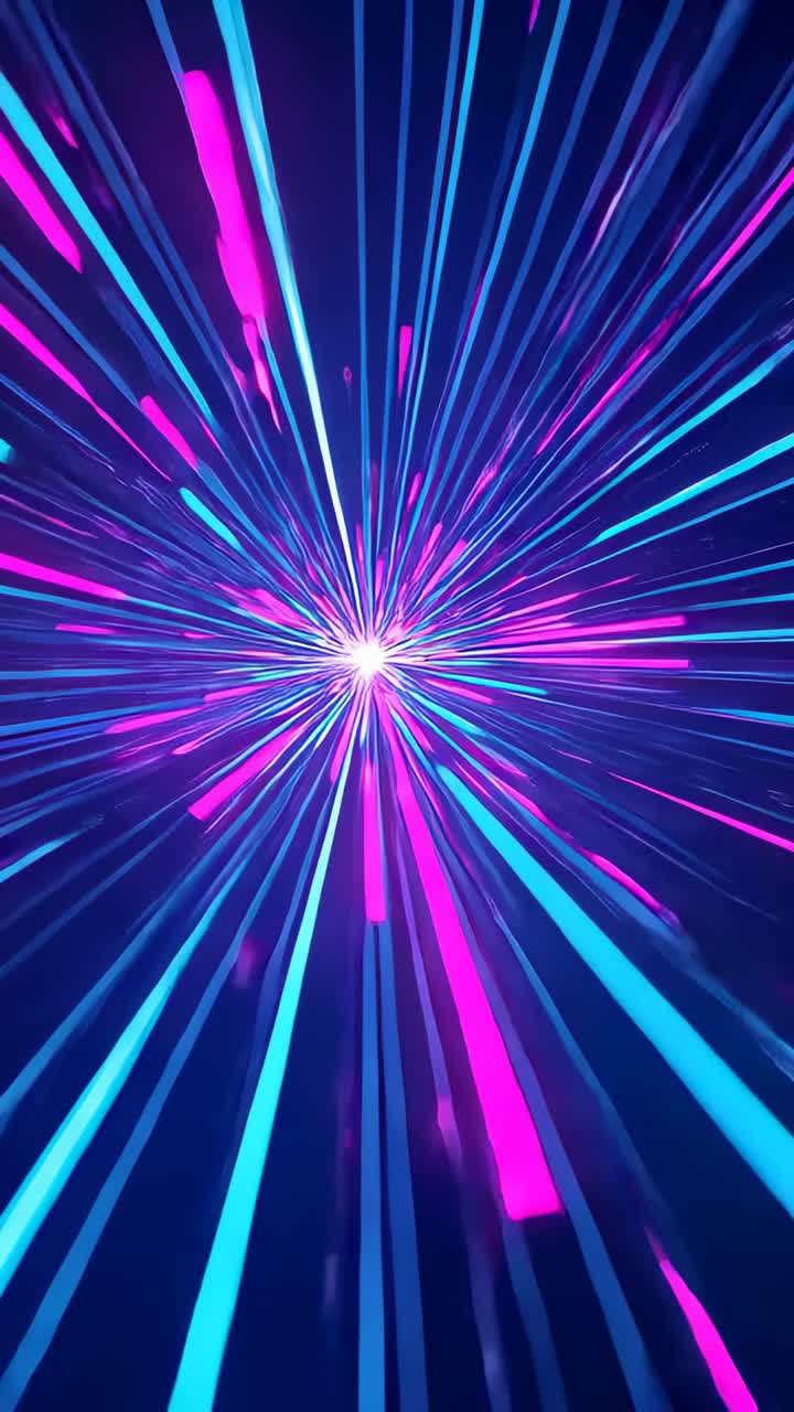 Vertical video: Pulsing central core sending cyan or magenta neon streaks outward in deep navy, embe