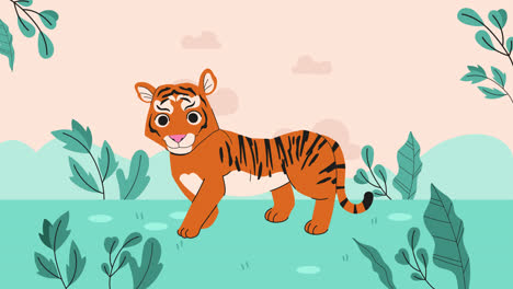 cute baby tiger in a jungle landscape