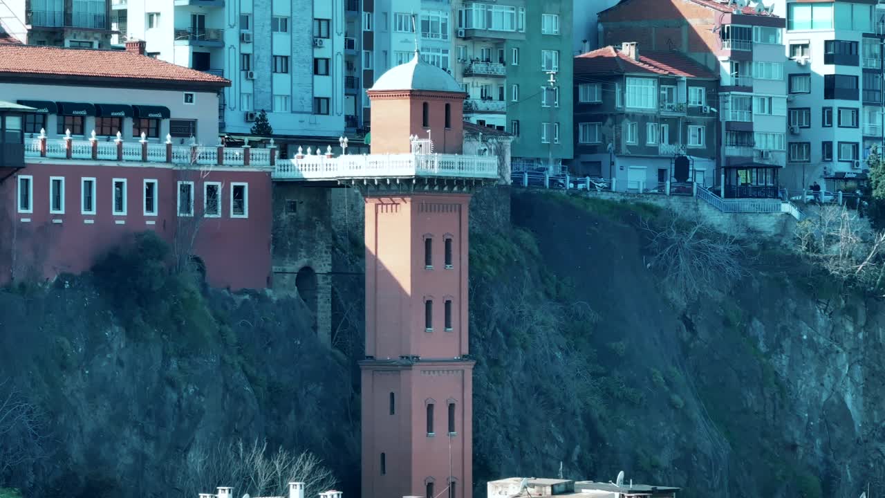 4k view of Izmir historical elevator tower