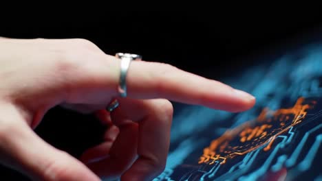 a close-up exploration of digital interfaces: analyzing interactive data through touch on a technological screen