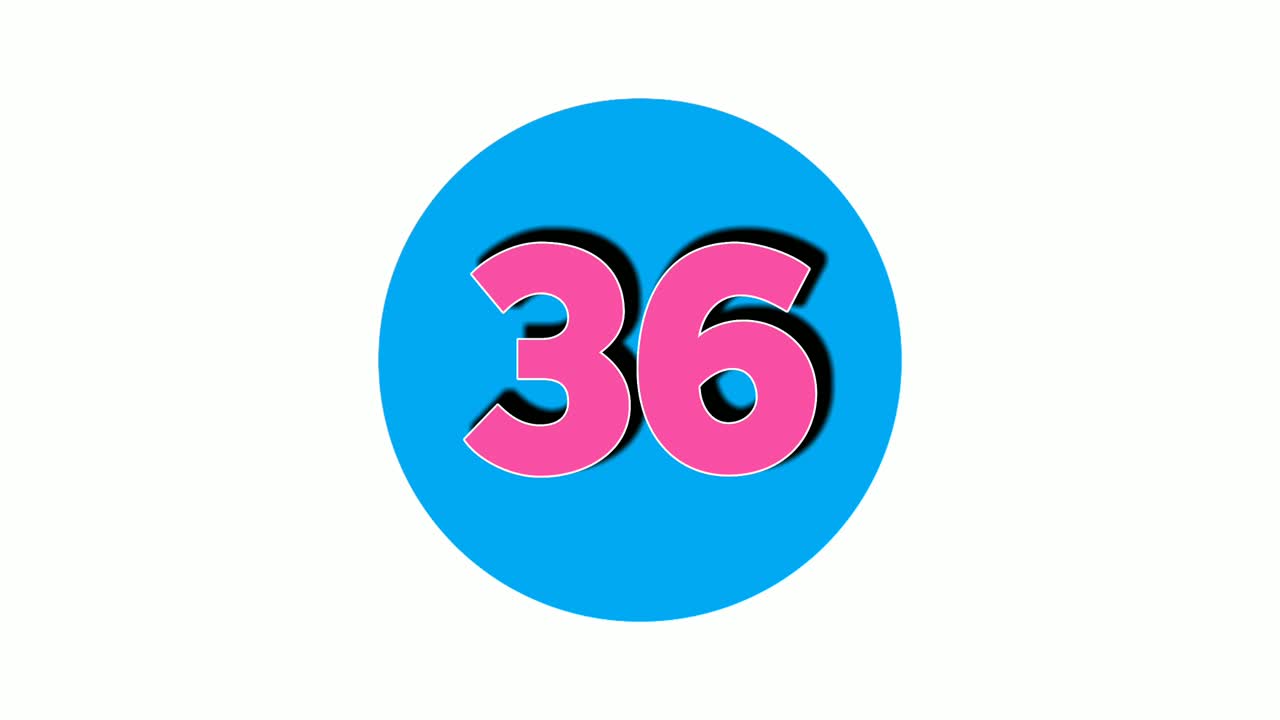 36 treinta y seis número de símbolo de signo animación gráficos de movimiento en fondo blanco, 4k número de video de dibujos animados para elementos de video