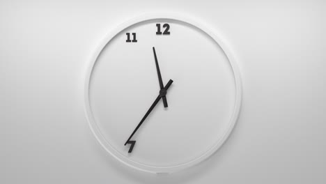 white clock on white backdrop with black numbers and arrows. numbera appear as arrows goes by. 3d render