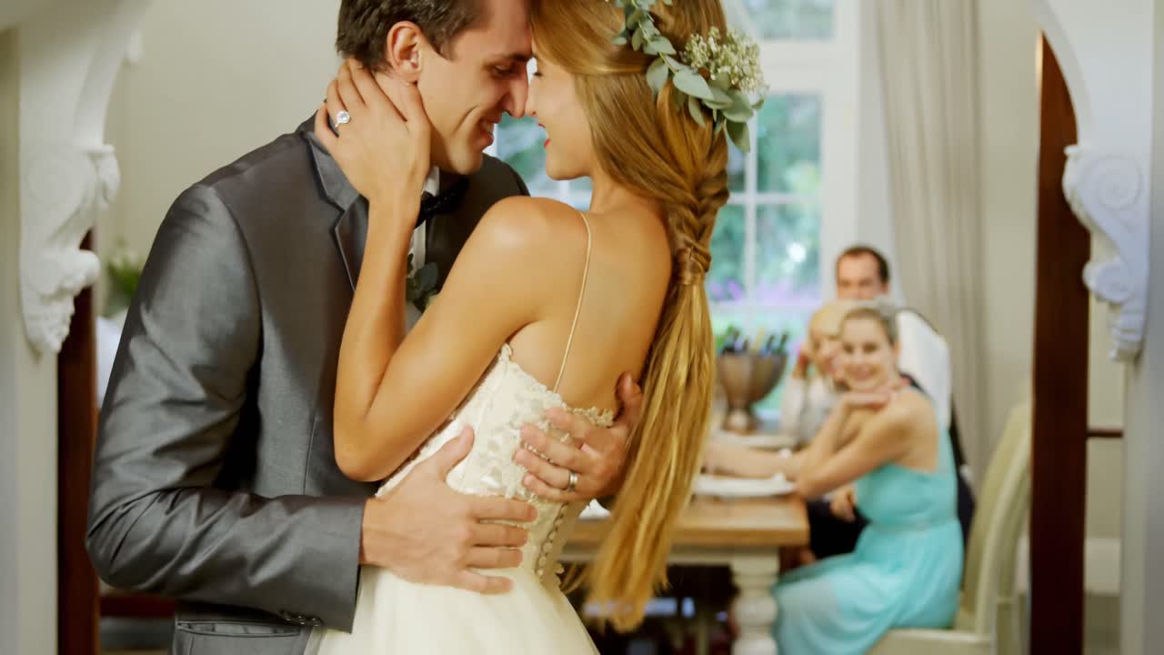 Bride and groom dancing while guests watching them 4K 4k