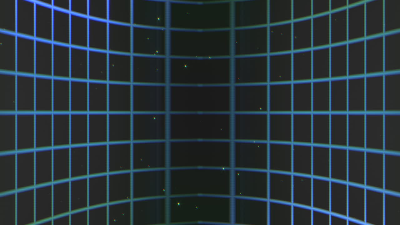 80년대 스타일의 어두운 은하계에 별이 있는 네온 블루 격자 패턴