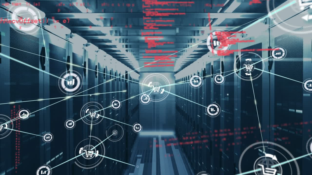 Animation of data processing over server room