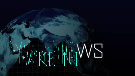 animation of words fake news written with globe in background