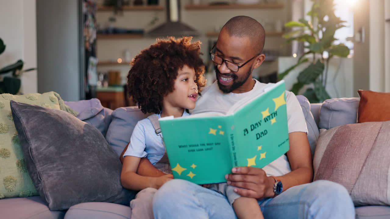 Father and Son Reading a Book Together
