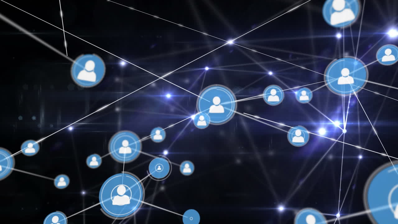 animación de redes de conexiones con iconos sobre fondo negro