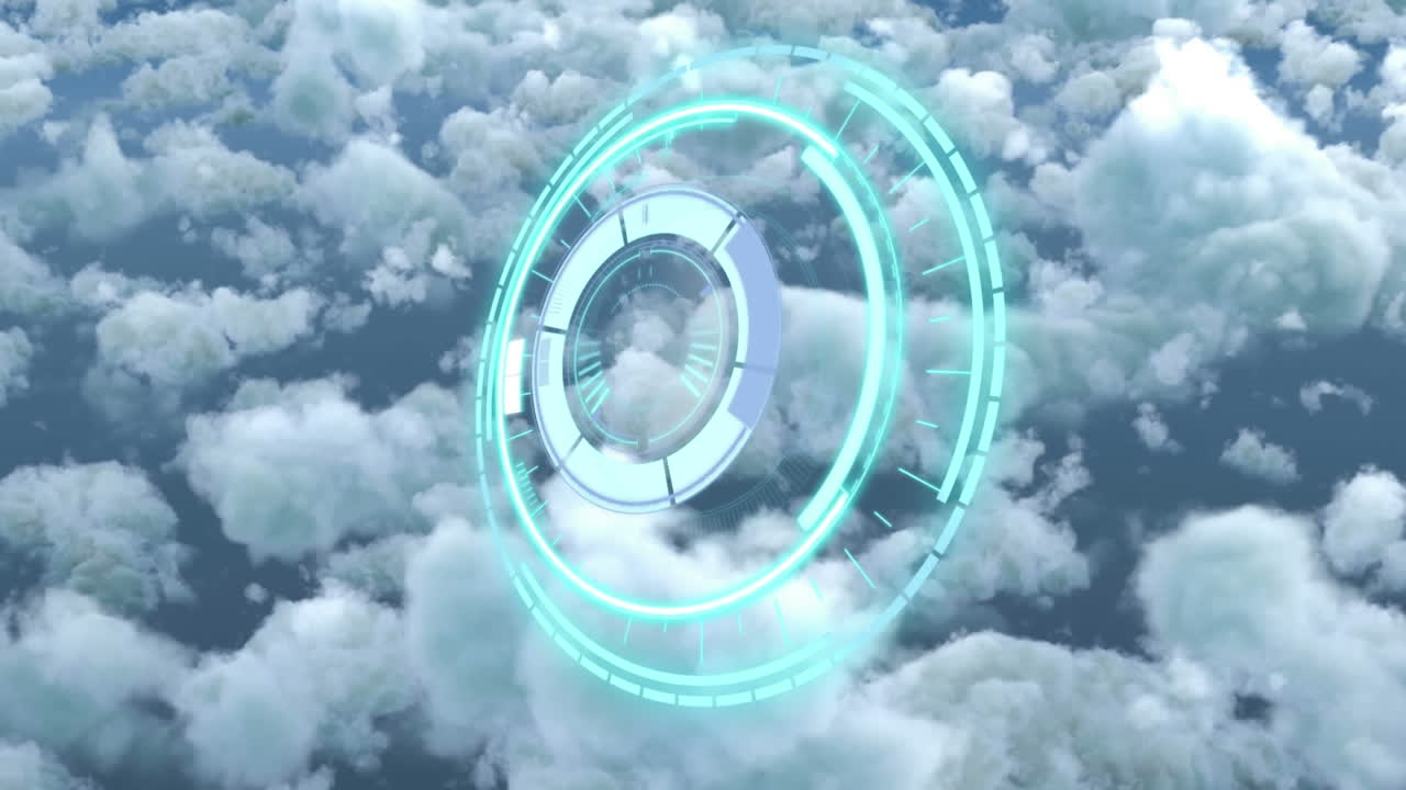 Animation of safe lock rotating over cloudy sky