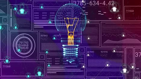 animation of light bulb, connections and data processing