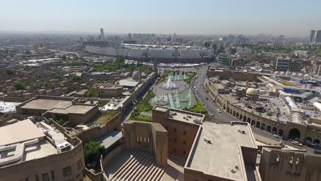 aerial footage of archaeological citadel of erbil