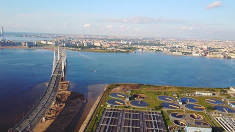 aerial view of sewage treatment plant in wroclaw city