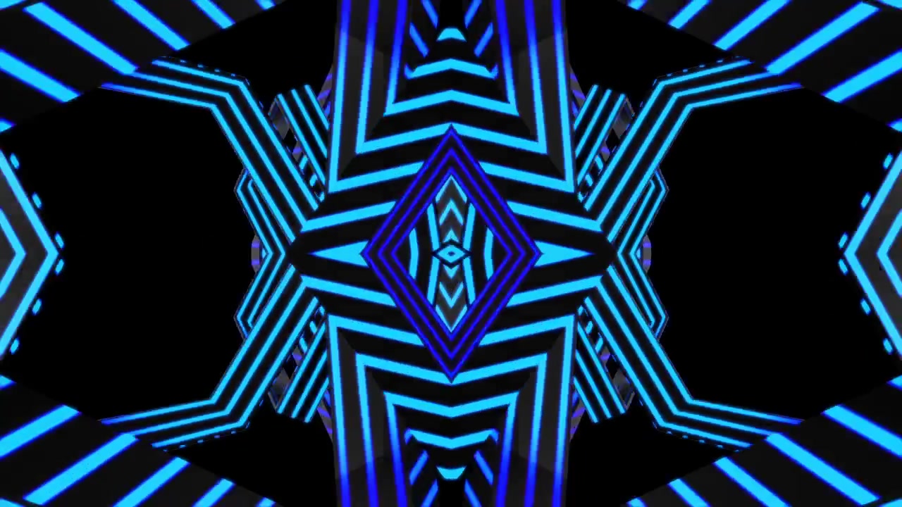 Terowongan Kaleidoskop Geometris Neon Biru Dinamis Berulang