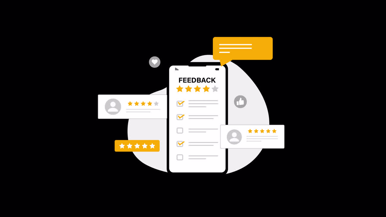 Animated Illustration of Customer Feedback and Star Ratings on a Smartphone