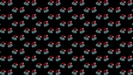 Neon-Christmas-Pattern-Background-of-Santa-Hat-in-Red-White-and-Black-Looping-animation