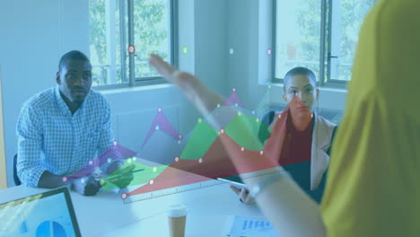 animation of diagrams over diverse colleagues at meeting in office