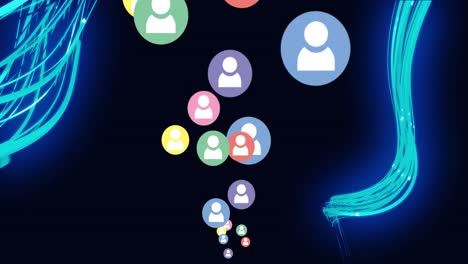 animation of social media reactions over blue lines on black background