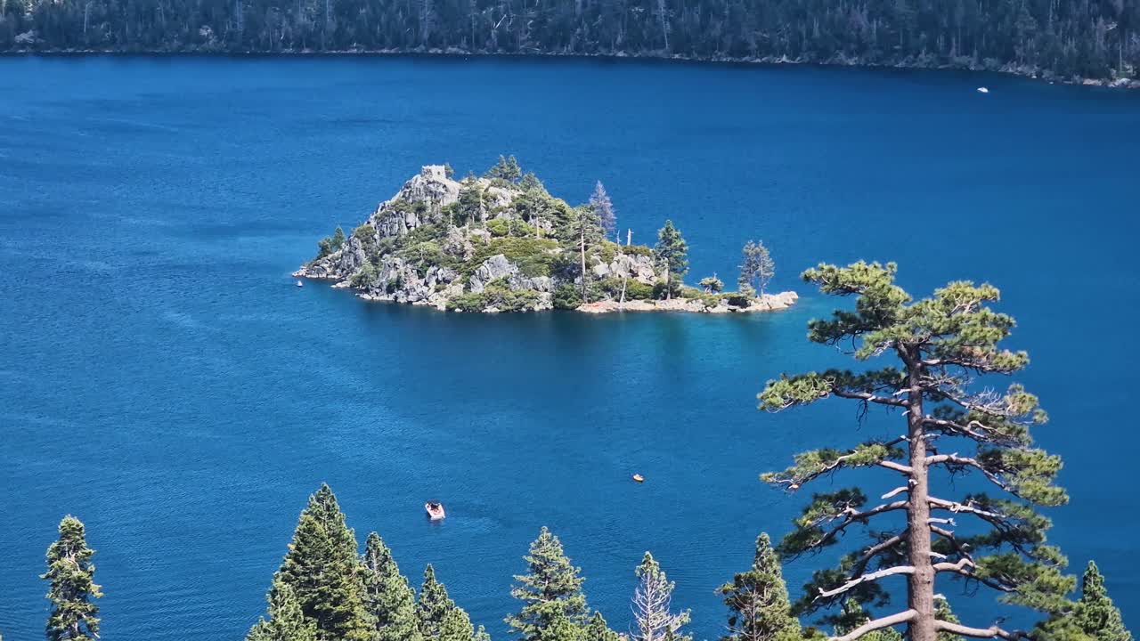 Fannette Island in Emerald Bay of Lake Tahoe, California USA on Sunny Summer Day