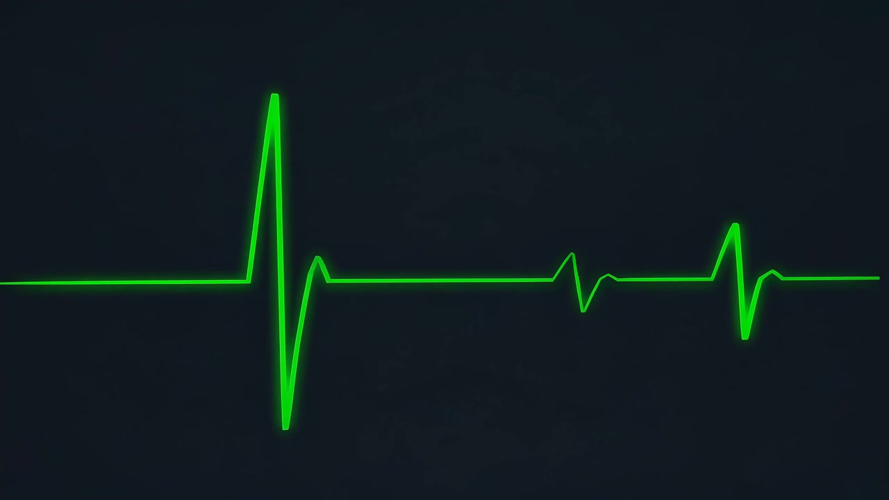 Linea verde del battito cardiaco del monitor ECG su sfondo scuro