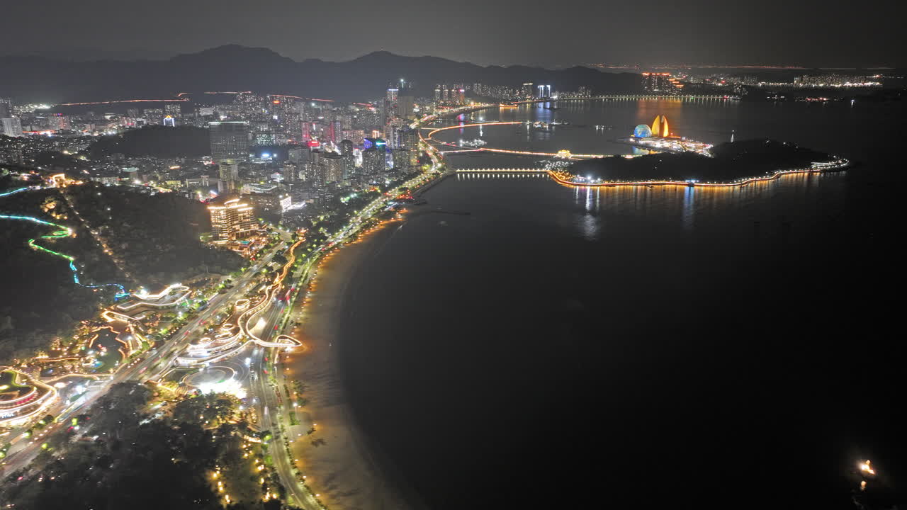Aerial photography of the bustling city night scene of Zhuhai, China