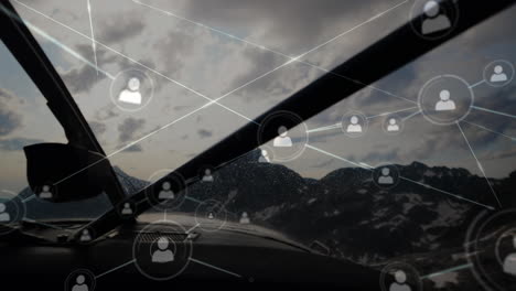 animación de la red de conexiones sobre el avión en vuelo