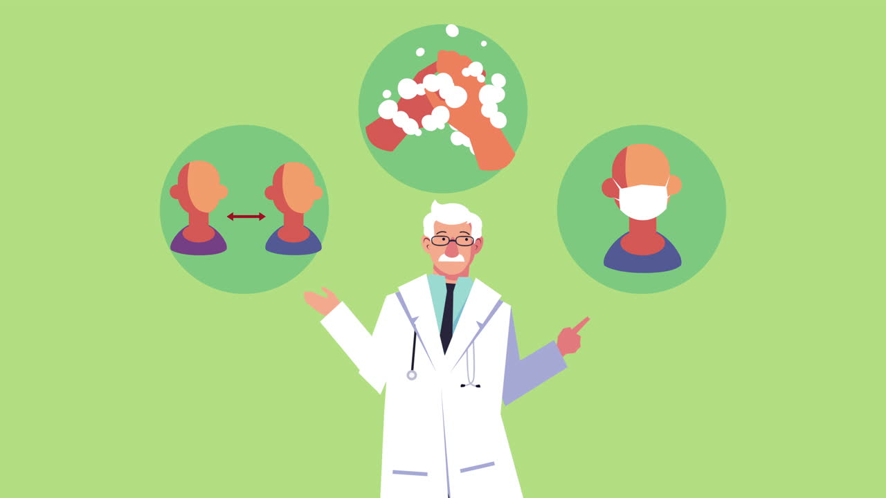 코로나19 예방을 위한 전문의의 아이콘 애니메이션