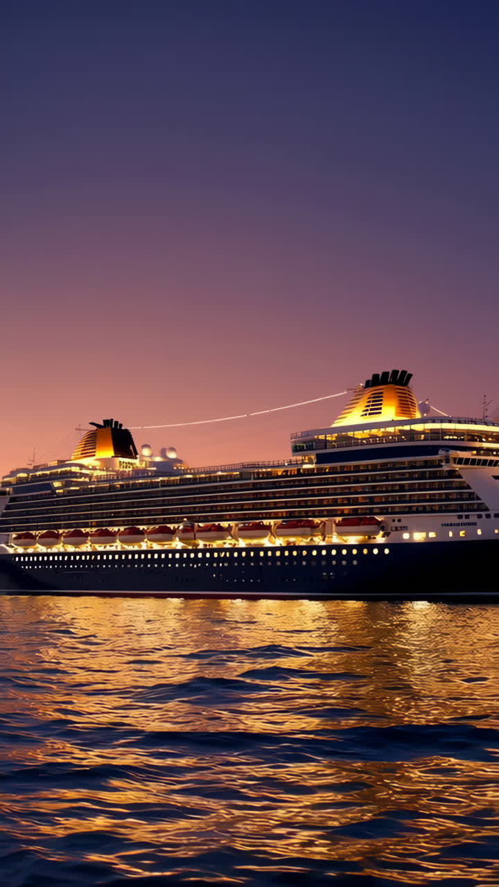 Cruise Ship at Dusk with Lights Reflecting on Water