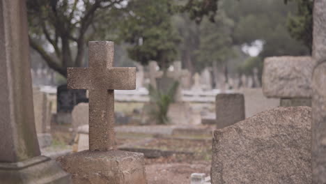 Funeral,-cemetery-and-cross-on-tombstone-for-death