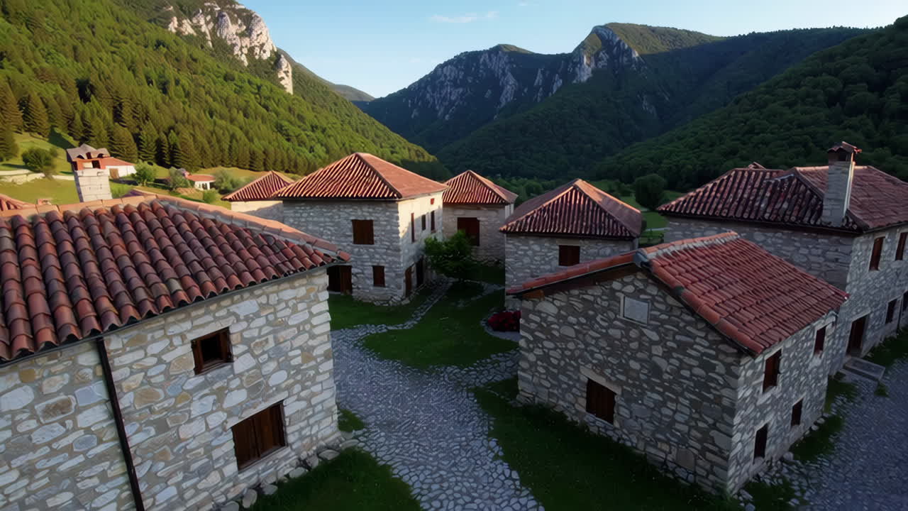 Picturesque Mountain Village with Red Tile Roofs