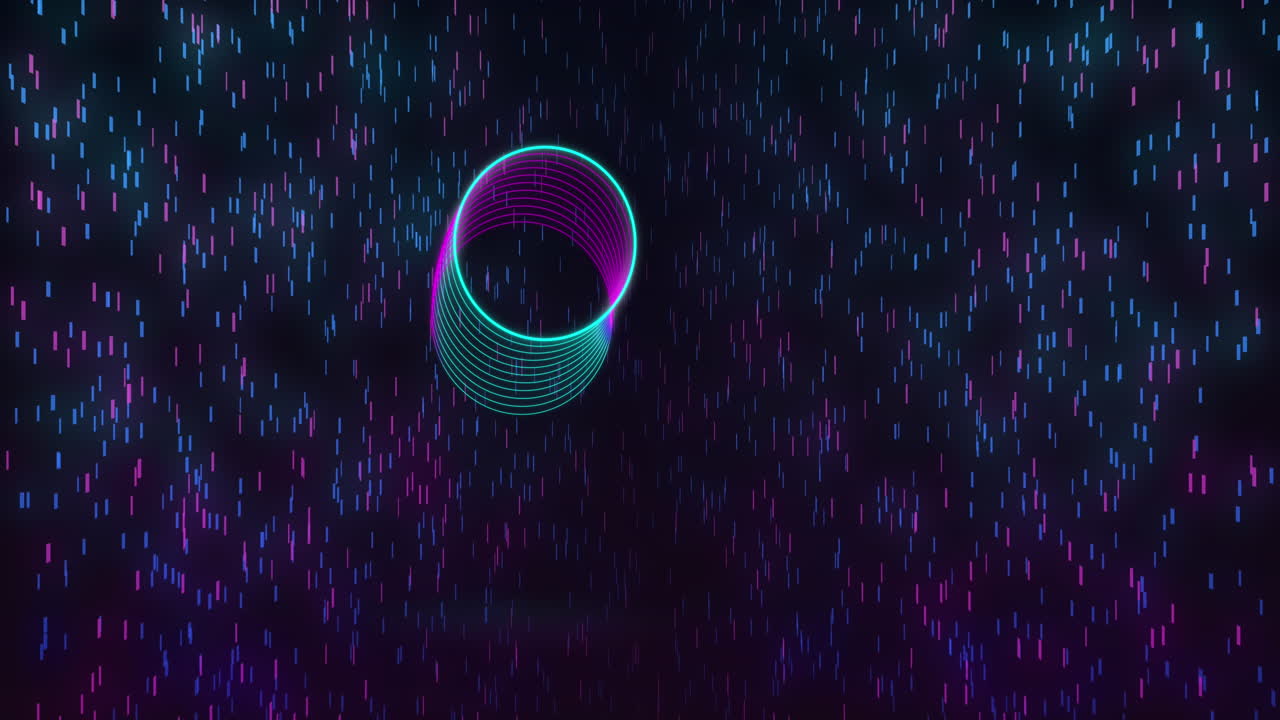 Animation of purple spots falling over neon circles