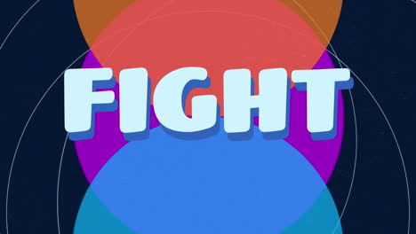 animación de una pelea de texto, en azul pálido sobre tres círculos de colores, sobre fondo negro