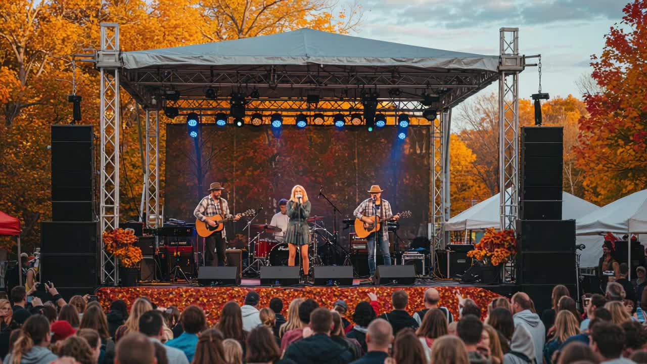 An outdoor live band performance during autumn