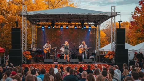 an outdoor live band performance during autumn